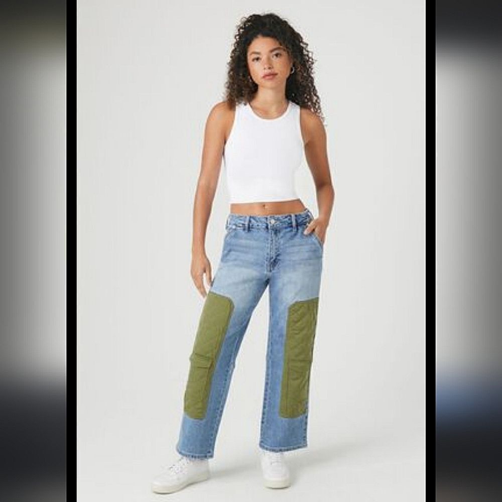 Forever 21 Patchwork Straight-Leg Jeans size 30